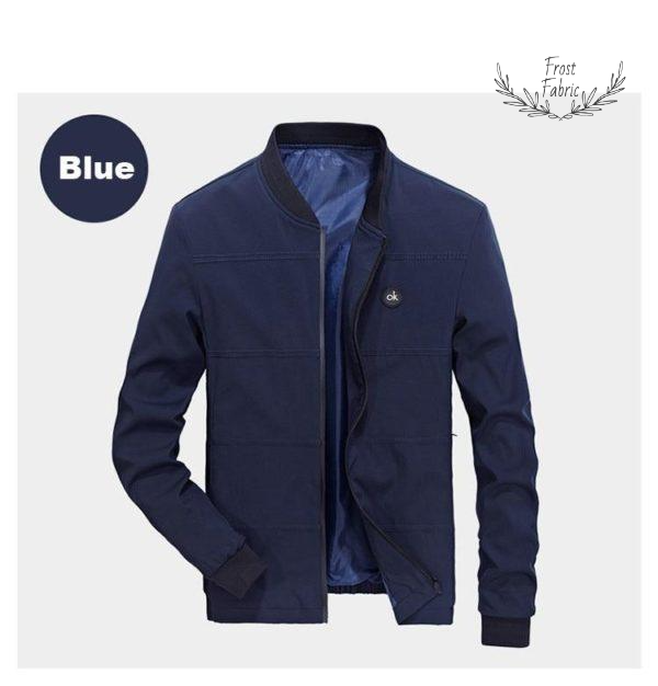 Men's Modern Blue Lightweight Bomber Jacket: Casual Minimalist Zip-Up Outerwear