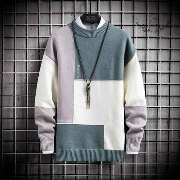 Men's Modern Geometric Colorblock Knit Sweater - Soft Winter Casual Pullover