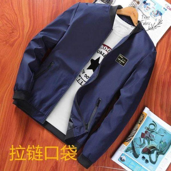 Men's Navy Blue Lightweight Bomber Jacket, Zip-Up Front, Ribbed Cuffs