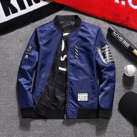 Men's Navy Slim-Fit Streetwear Bomber Jacket - Lightweight Casual Zip-Up