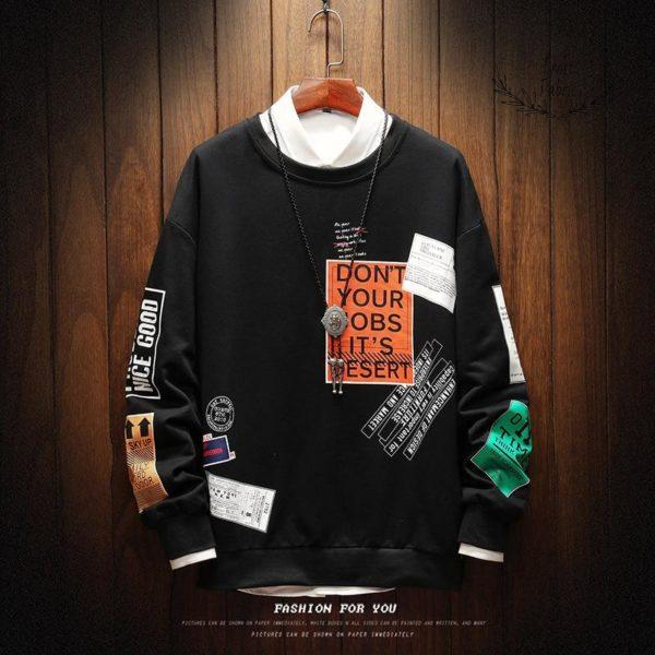 Men's Oversized Graphic Patchwork Streetwear Pullover Sweatshirt - Trendy Urban Casual