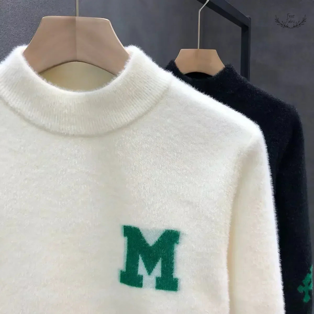 Frost & Fabric Men's Plush Mink Velvet Knit Sweater for Warm Autumn Winter