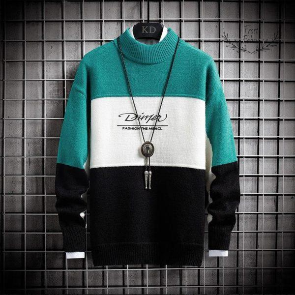 Men's Premium Colorblock Knit Turtleneck Sweater | Warm Winter Streetwear Pullover