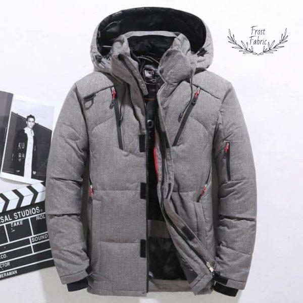 Men's Premium Grey Insulated Puffer Jacket: Thick, Warm, Hooded Outdoor Winter Coat