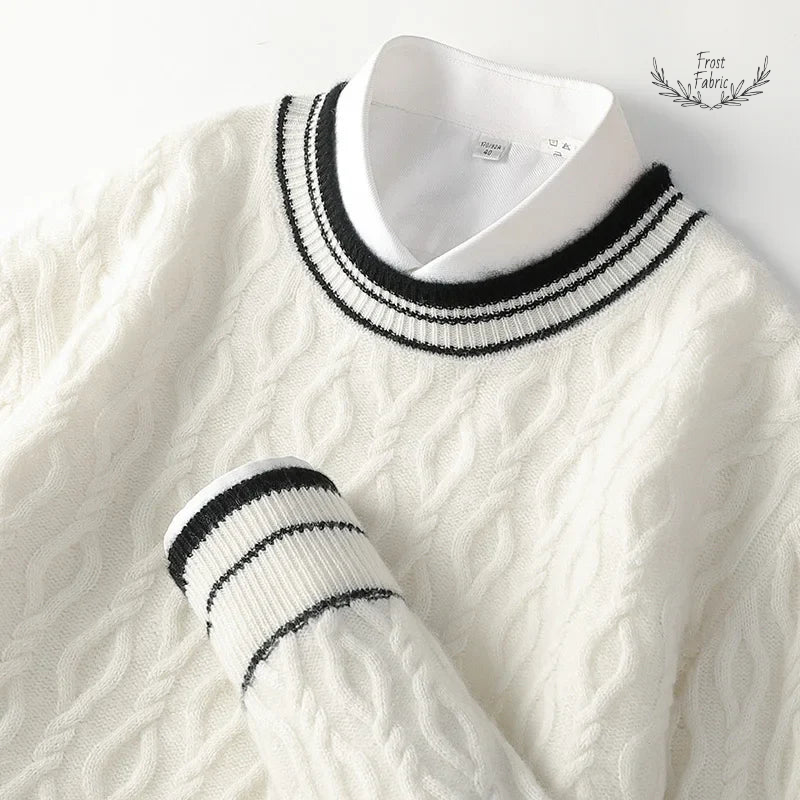 Men's Premium Jacquard Round Neck Sweater - Thickened Business Knit Pullover