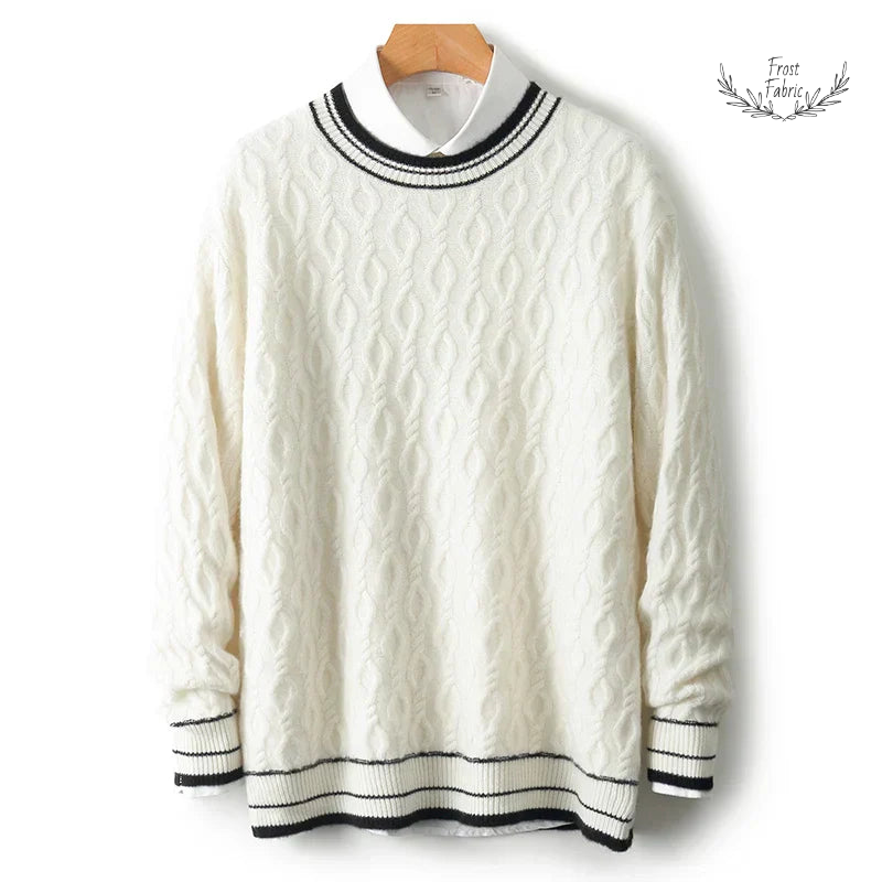 Men's Premium Jacquard Round Neck Sweater - Thickened Business Knit Pullover