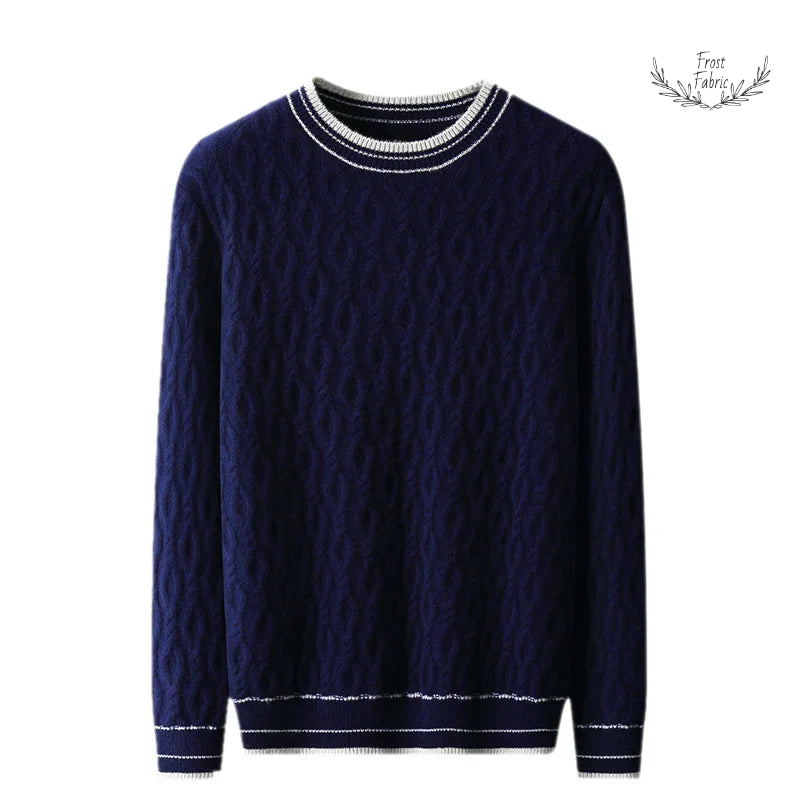 Men's Premium Jacquard Round Neck Sweater - Thickened Business Knit Pullover