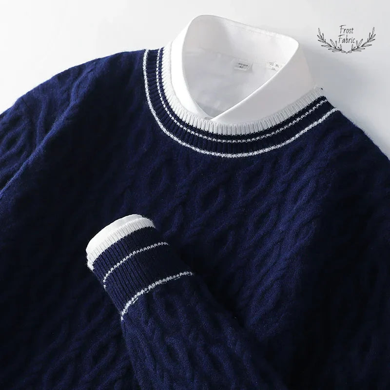 Men's Premium Jacquard Round Neck Sweater - Thickened Business Knit Pullover