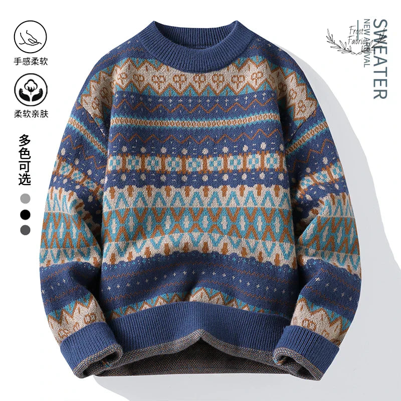 Men's Premium Thick Knit Round Neck Sweater for Everyday Winter Comfort