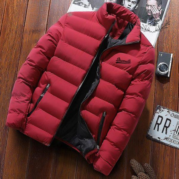 Men's Red Lightweight Insulated Puffer Jacket – Warm Winter Streetwear Coat