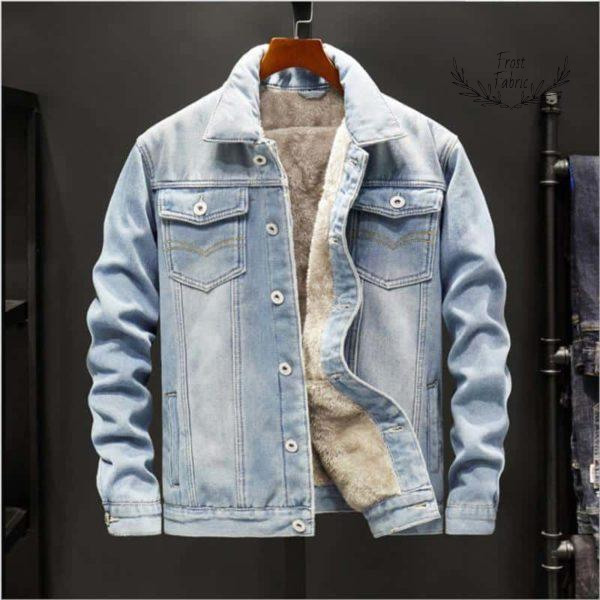 Men's Sherpa-Lined Light Blue Denim Jacket - Warm Winter Jean Coat