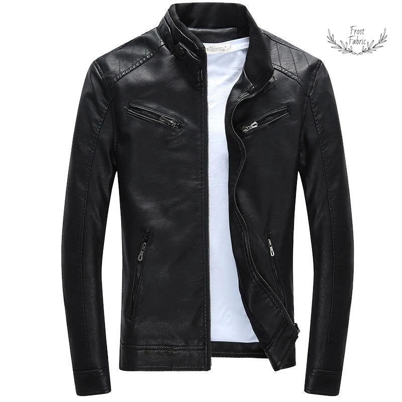 Men's Slim Fit Black Faux Leather Biker Jacket - Moto Style Outerwear