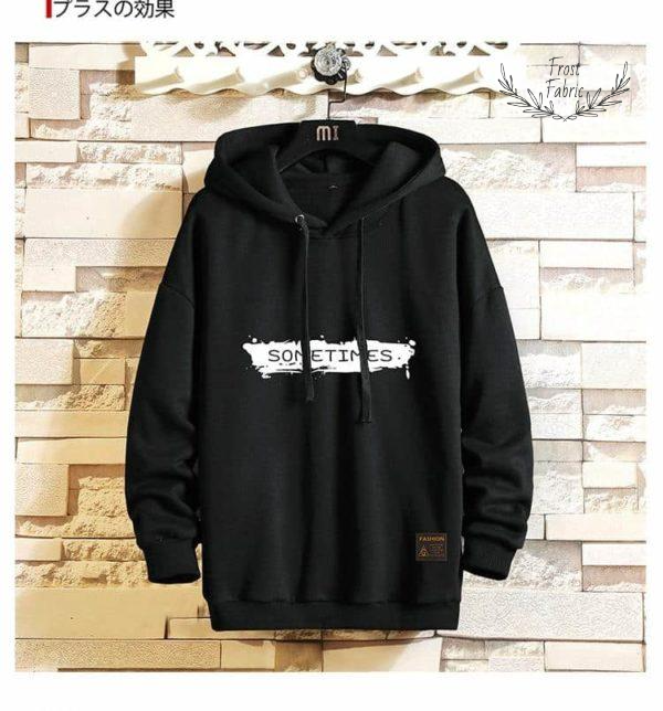 Men's Sometimes Graphic Black Hoodie: Warm Fleece Streetwear Pullover