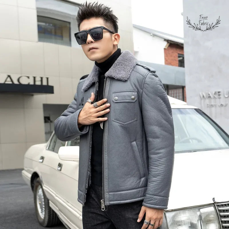 Men's Steel Grey Faux Shearling Collar Winter Jacket Urban Tailored Fit