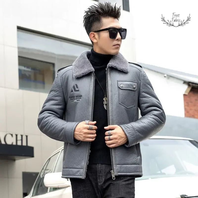 Men's Steel Grey Faux Shearling Collar Winter Jacket Urban Tailored Fit