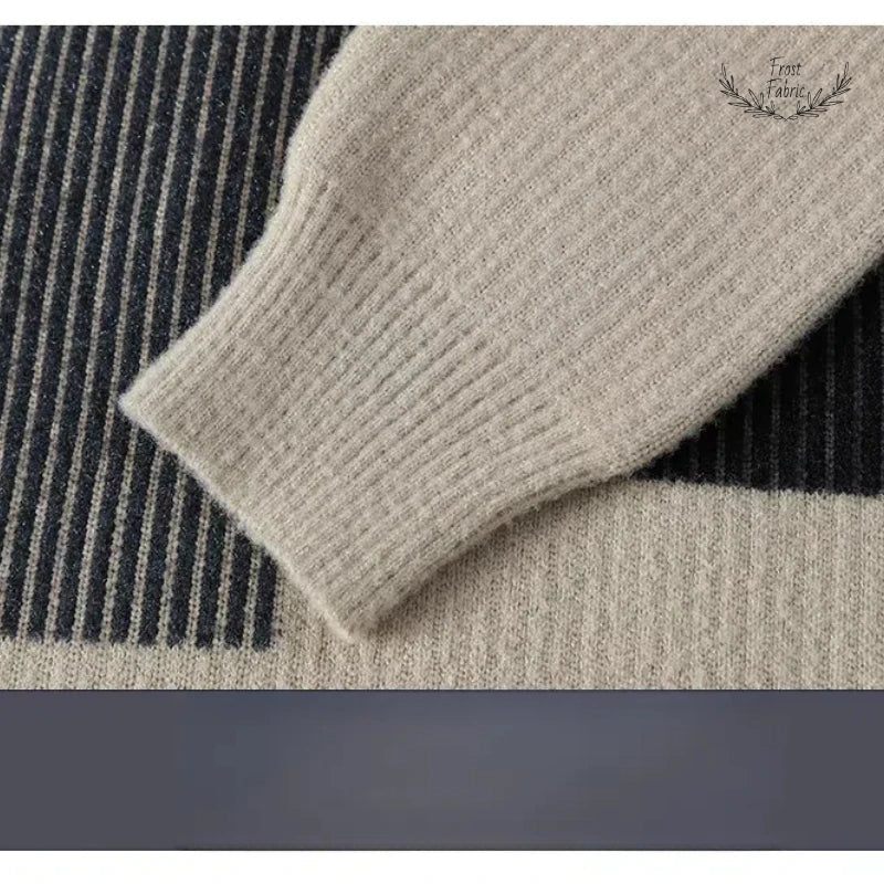 Men's Stylish Striped Patchwork Pullover Sweater: Turndown Collar Long Sleeve