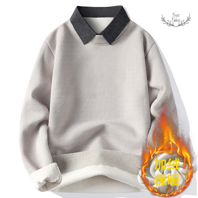 Men's Stylish Turndown Collar Knit Sweater - Fake Two-Piece Versatile Winter Warmth