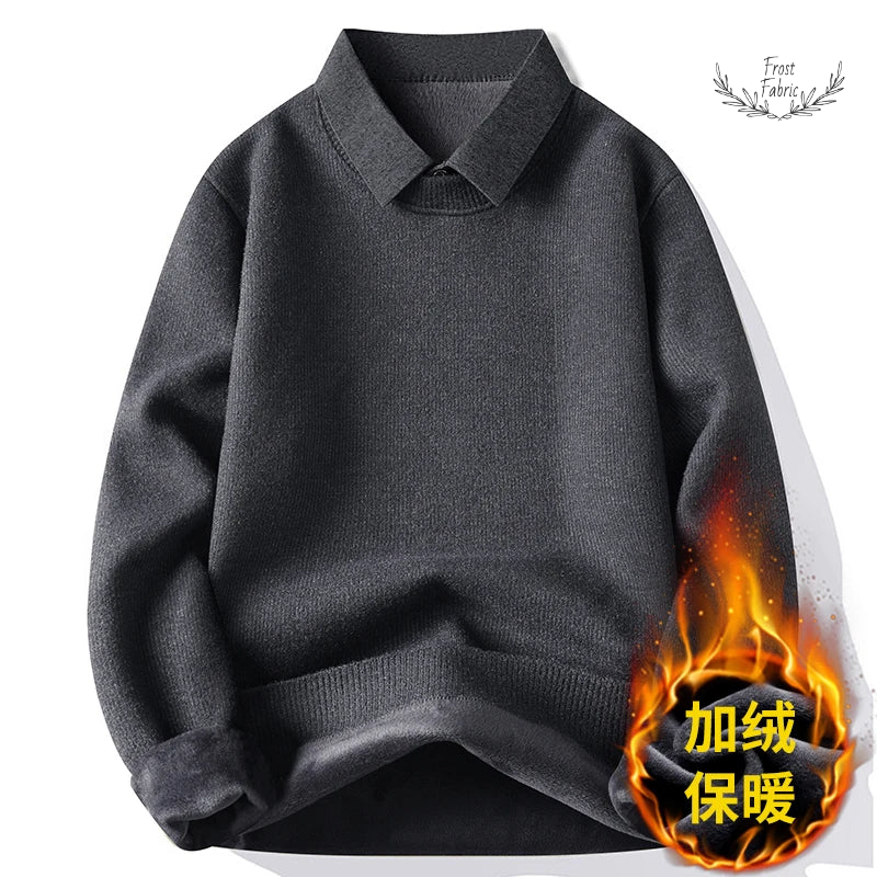 Men's Stylish Turndown Collar Knit Sweater - Fake Two-Piece Versatile Winter Warmth