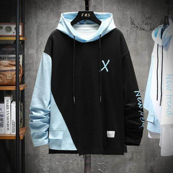 Men's Stylish Two-Tone Patchwork Color Block Streetwear Hoodie Pullover