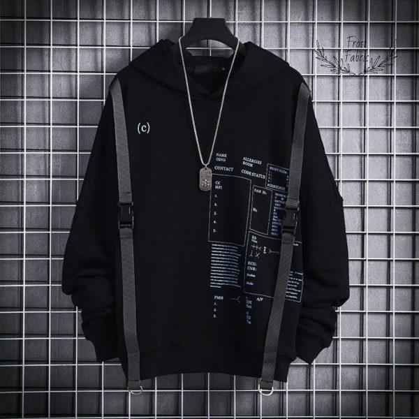 Men's Tactical Utility Strap Graphic Hoodie - Modern Techwear Streetwear Pullover