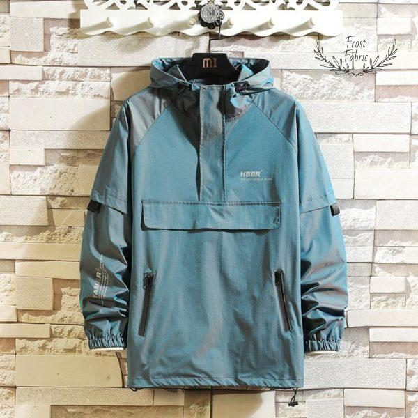 Men's Teal Waterproof Windbreaker Hoodie: Lightweight Streetwear Jacket with Half-Zip