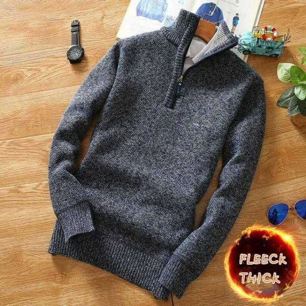 Men's Thick Fleece Half-Zip Sweater: Warm Winter Knit Pullover, Cozy & Stylish