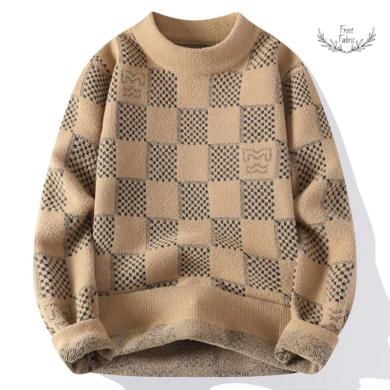 Men's Trendy Checkered Knitted Hoodie Sweater 鈥 Fashionable Slimming Harajuku Style
