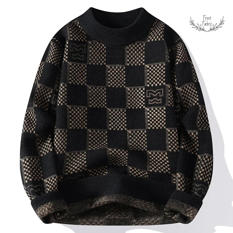Men's Trendy Checkered Knitted Hoodie Sweater 鈥 Fashionable Slimming Harajuku Style