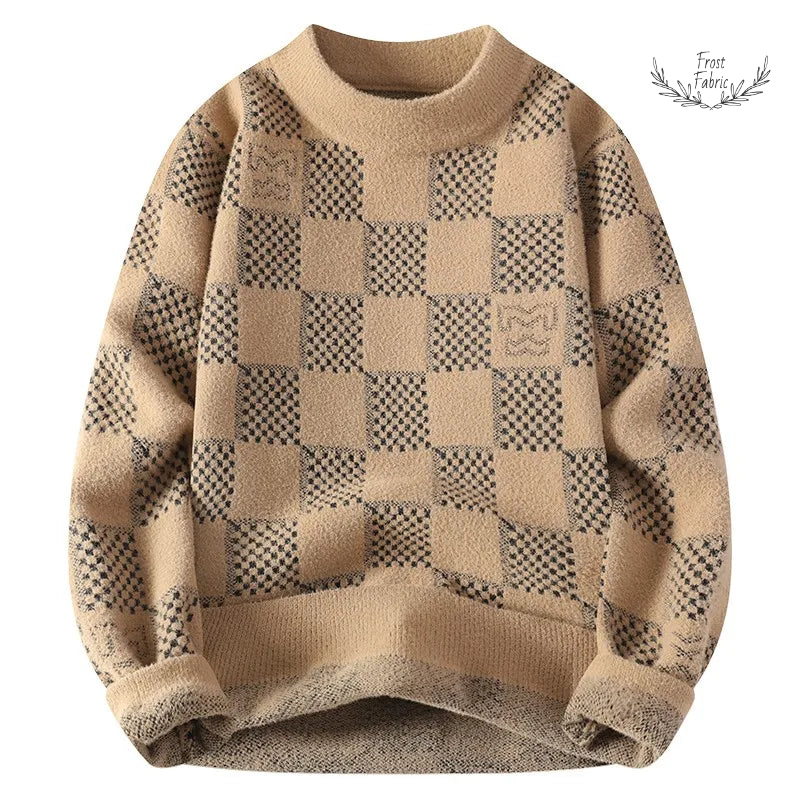 Men's Trendy Checkered Knitted Hoodie Sweater 鈥 Fashionable Slimming Harajuku Style