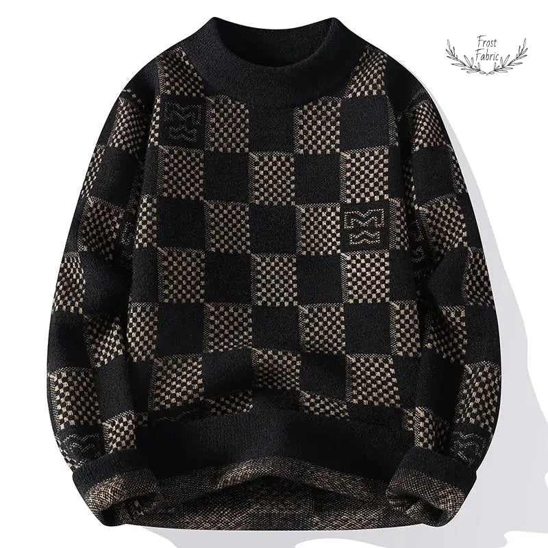 Men's Trendy Checkered Knitted Hoodie Sweater 鈥 Fashionable Slimming Harajuku Style