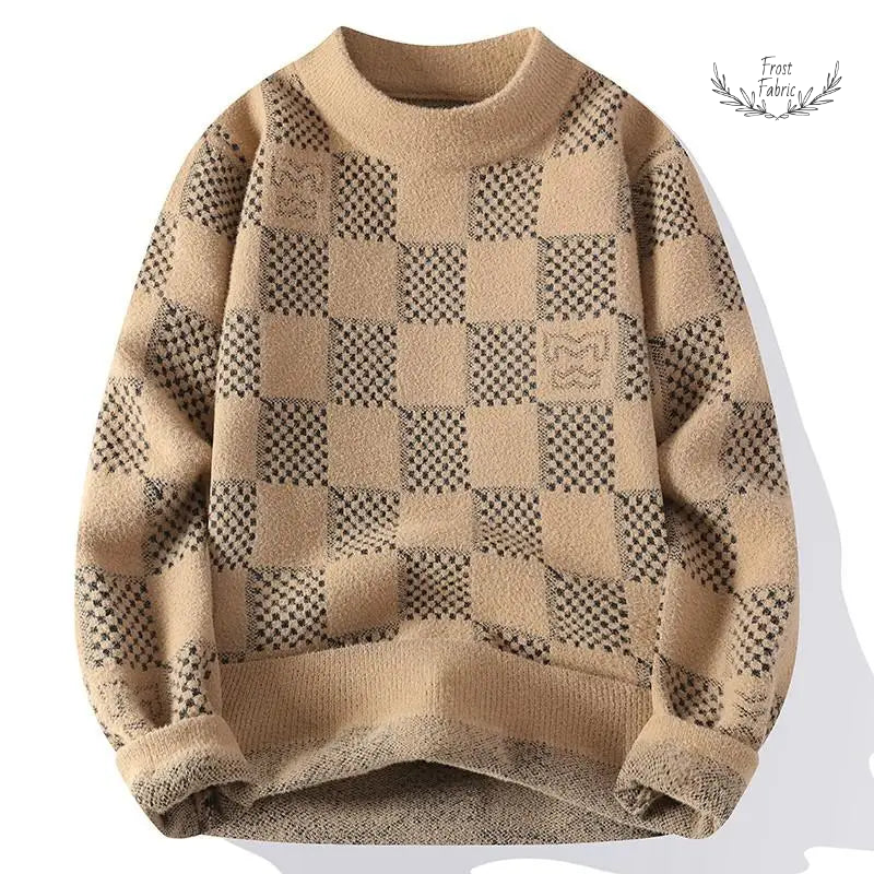 Men's Trendy Checkered Knitted Hoodie Sweater 鈥 Fashionable Slimming Harajuku Style