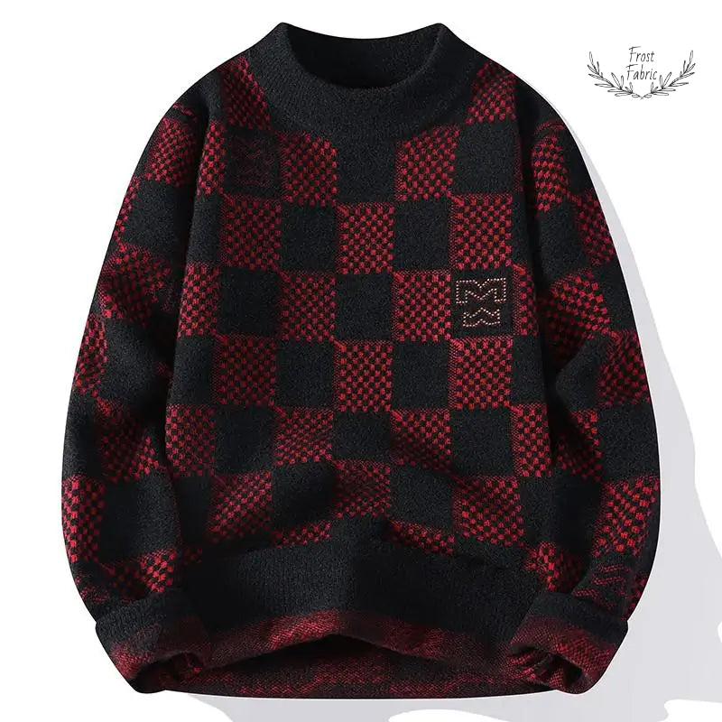 Men's Trendy Checkered Knitted Hoodie Sweater 鈥 Fashionable Slimming Harajuku Style
