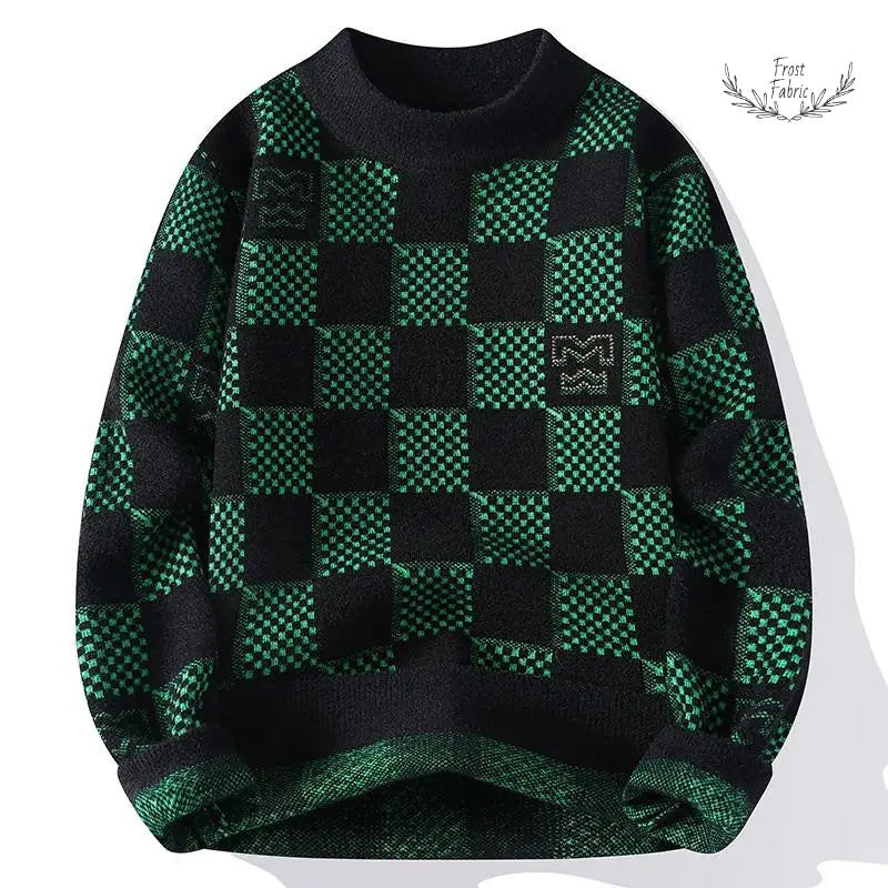 Men's Trendy Checkered Knitted Hoodie Sweater 鈥 Fashionable Slimming Harajuku Style
