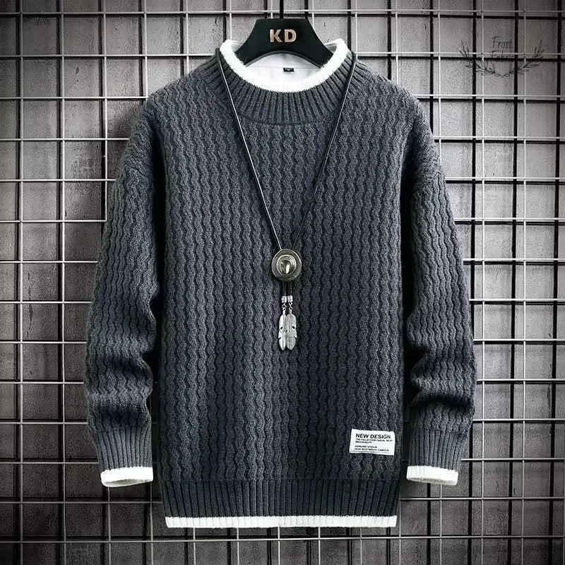 Men's Trendy Korean Loose Knit Sweater Jacket for Autumn Winter