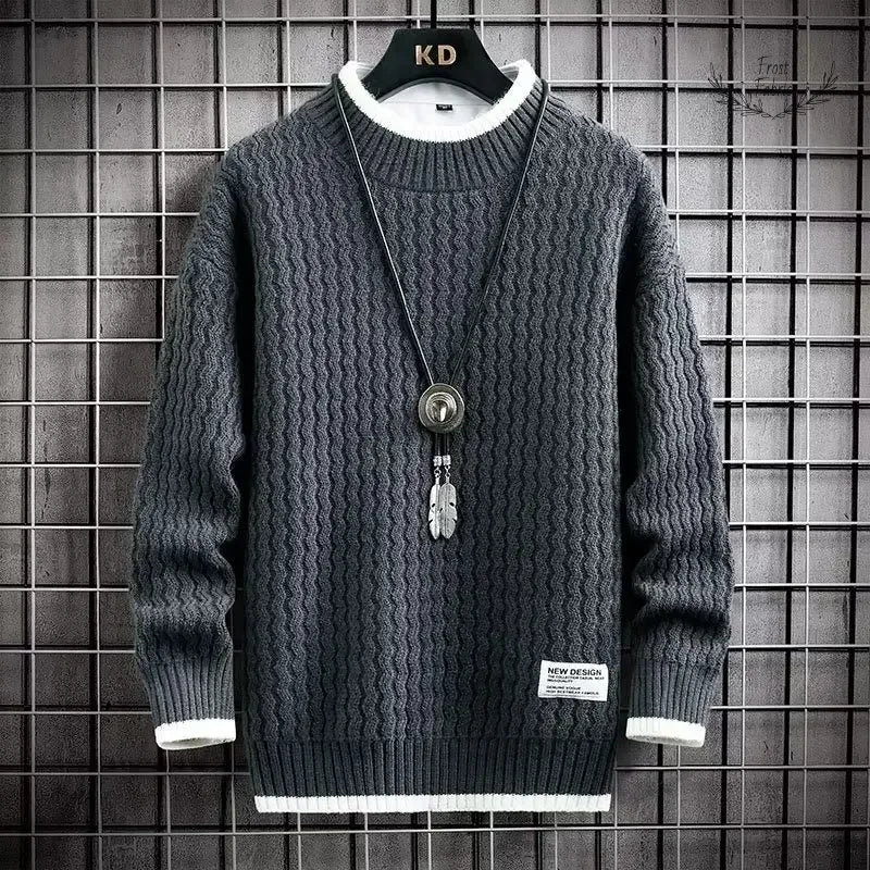 Men's Trendy Korean Loose Knit Sweater Jacket for Autumn Winter