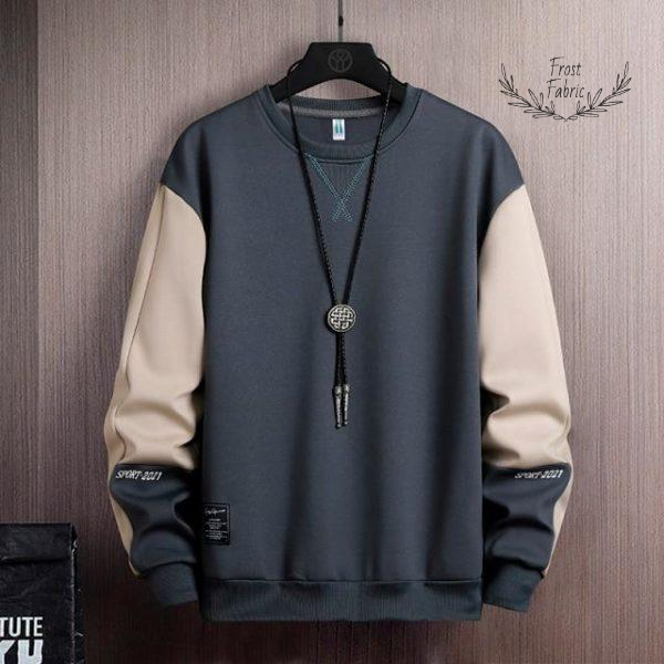 Men's Two-Tone Crewneck Sweatshirt: Modern Grey Beige Casual Streetwear Pullover