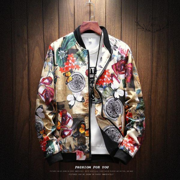 Men's Vibrant Floral Print Bomber Jacket Artistic Streetwear Coat