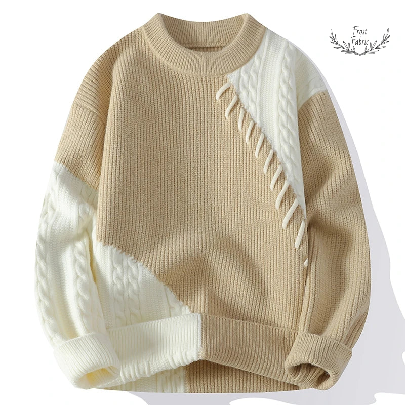 Men's Vintage Color Block Oversized Cable Knit Sweater: Warm, Stylish, Cozy Layer