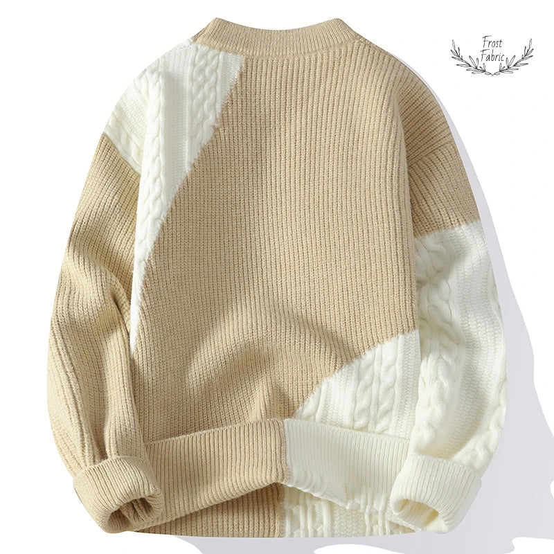 Men's Vintage Color Block Oversized Cable Knit Sweater: Warm, Stylish, Cozy Layer