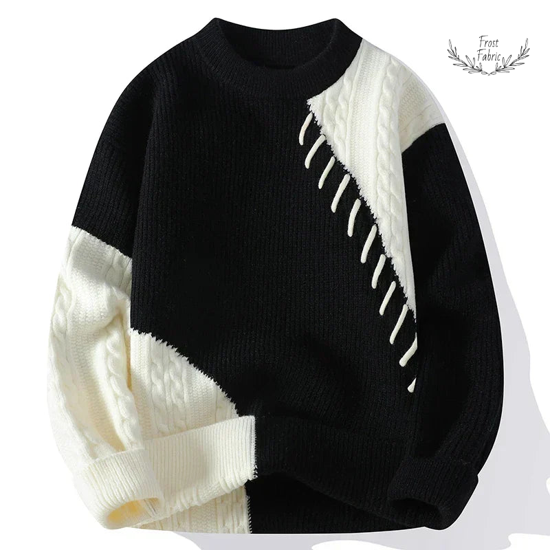 Men's Vintage Color Block Oversized Cable Knit Sweater: Warm, Stylish, Cozy Layer