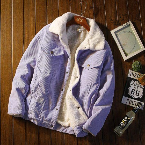 Men's Warm Blue Corduroy Sherpa Jacket - Plush Fleece Winter Streetwear