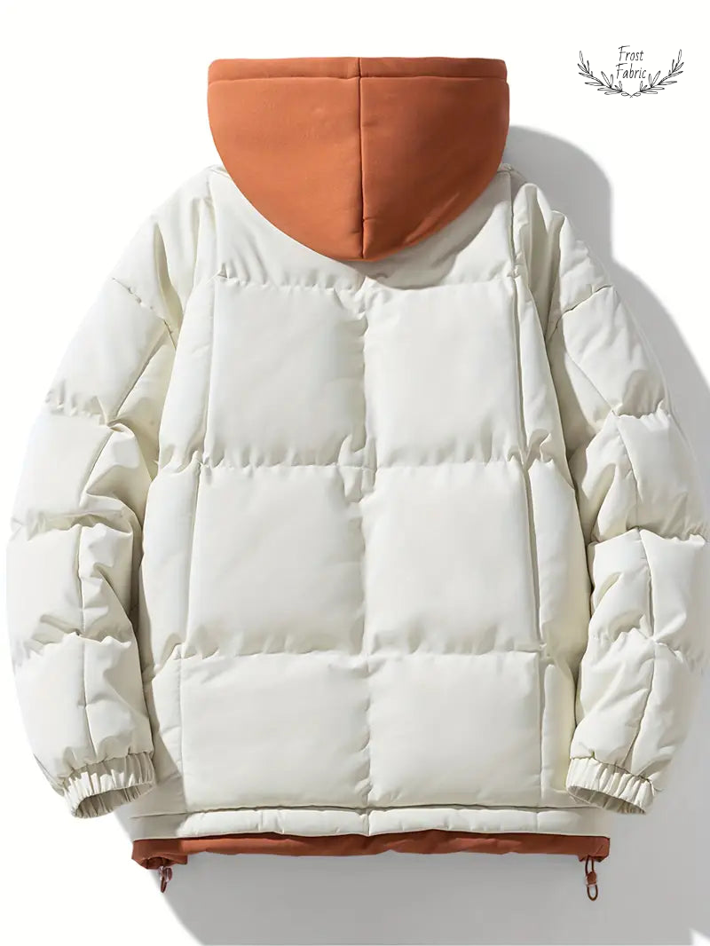 Men's Warm Insulated Two-Tone Puffer Jacket with Built-in Hoodie