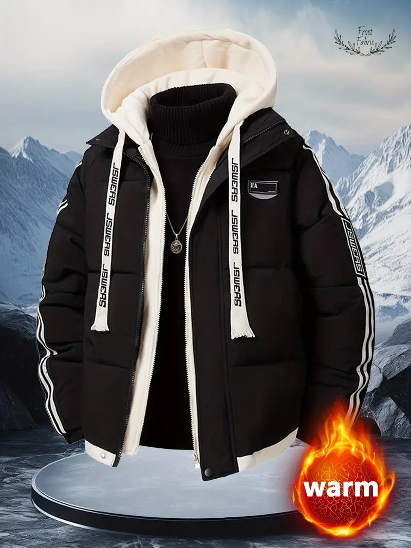 Men's Warm Layered Hooded Winter Puffer Jacket - Streetwear Thermal Coat
