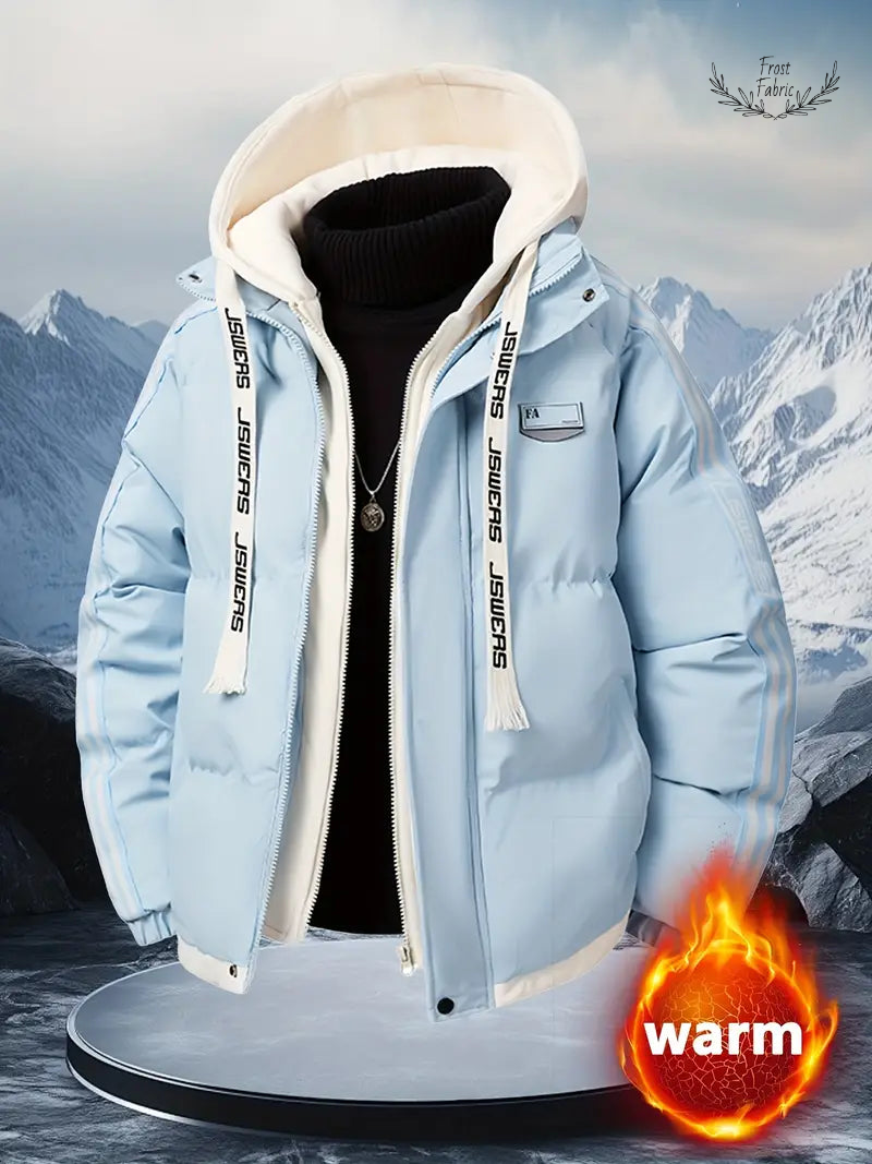 Men's Warm Layered Hooded Winter Puffer Jacket - Streetwear Thermal Coat