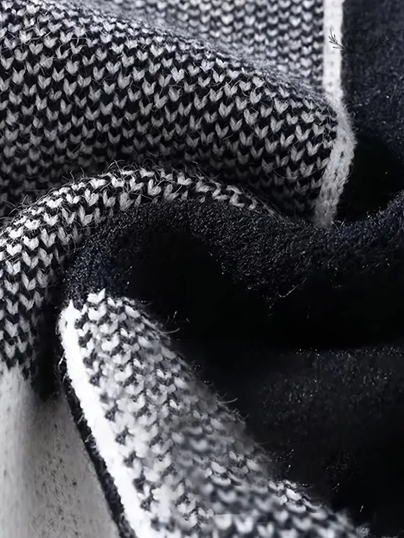 Modern Geometric Block Sweater: Black, White & Gray Patchwork Knit