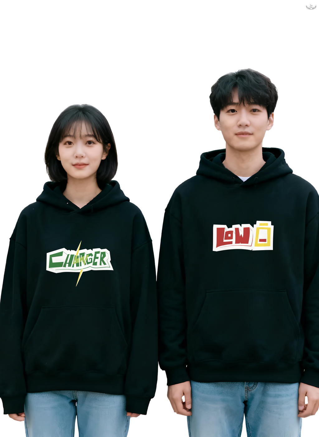 Oversized Couple Hoodie: Heavyweight Cotton Fleece, Low Battery & Charger Design