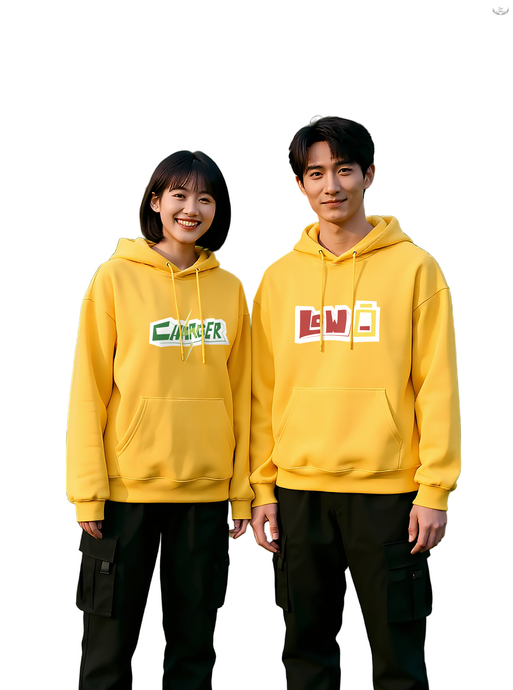 Oversized Couple Hoodie: Heavyweight Cotton Fleece, Low Battery & Charger Design
