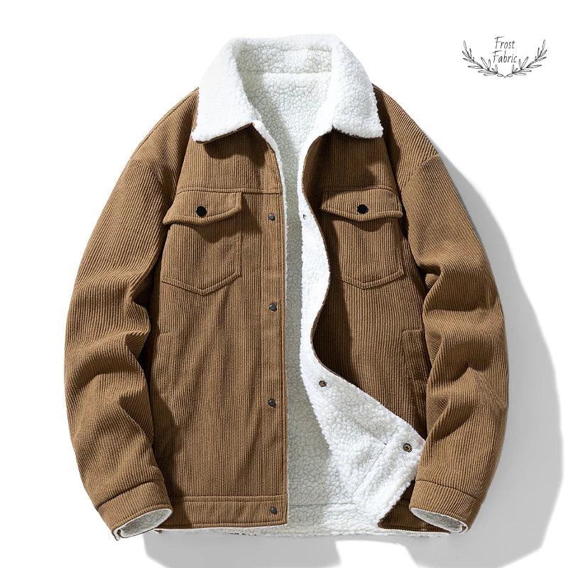Premium Men's Cashmere Corduroy Winter Jacket - Warm Stand Collar Fashion Coat