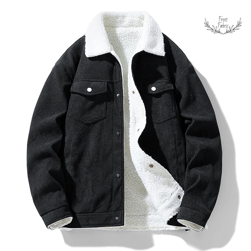 Premium Men's Cashmere Corduroy Winter Jacket - Warm Stand Collar Fashion Coat