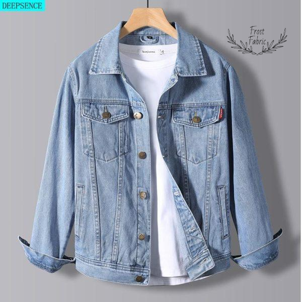 Premium Men's Light Blue Denim Jacket: Classic Casual Washed Jean Outerwear
